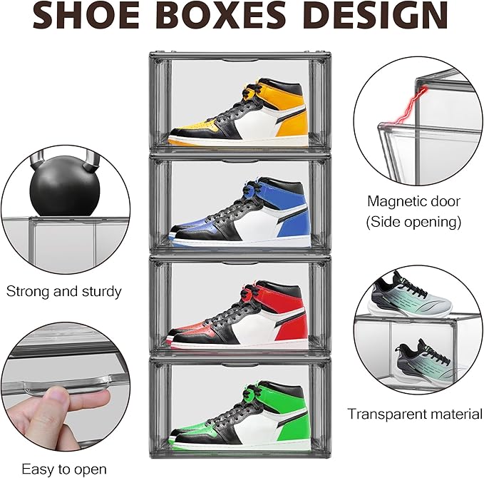 12 Pack Large Shoe Organizers Storage Boxes for Closet Clear Plastic Stackable