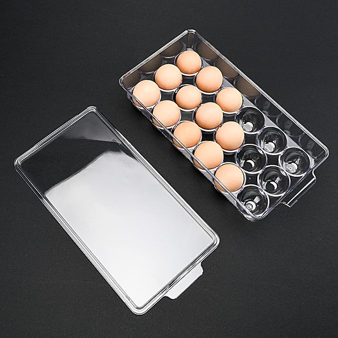18 Eggs Holder for Refrigerator, Clear Egg Container for Fridge, Kitchen