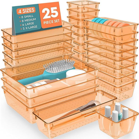 25 PCS Plastic Drawer Organizer Set, Orange