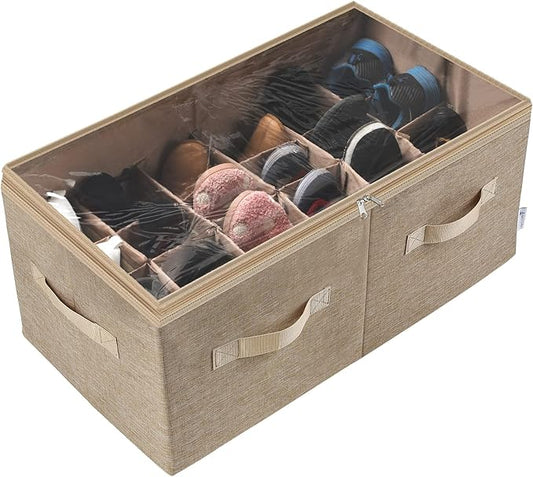 Shoe Organizer for Closet, Light Brown, Large - 24 Pairs