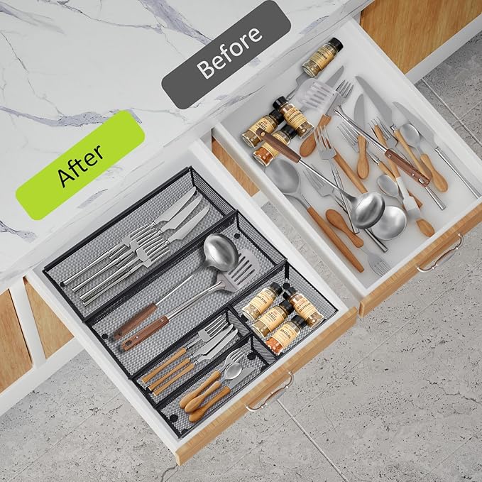 Drawer Organizer, 5 Pack Metal Mesh Silverware Tray with Interlocking Design