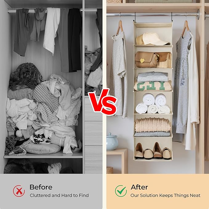 SAYS 6 Shelf Hanging Closet Organizers and Storage, Beige