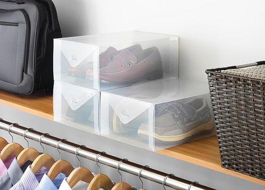 Clear-Vue Men's Shoe Box, Heavy Duty Stackable Shoe Storage, Clear, Set of 8