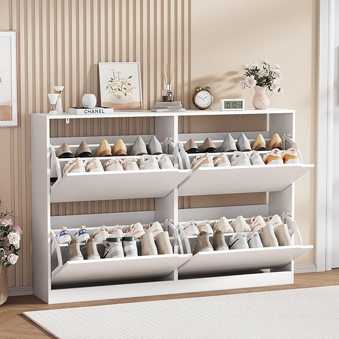 Shoe Storage Cabinet, White, 47.24" x 32.28" x 9.44"