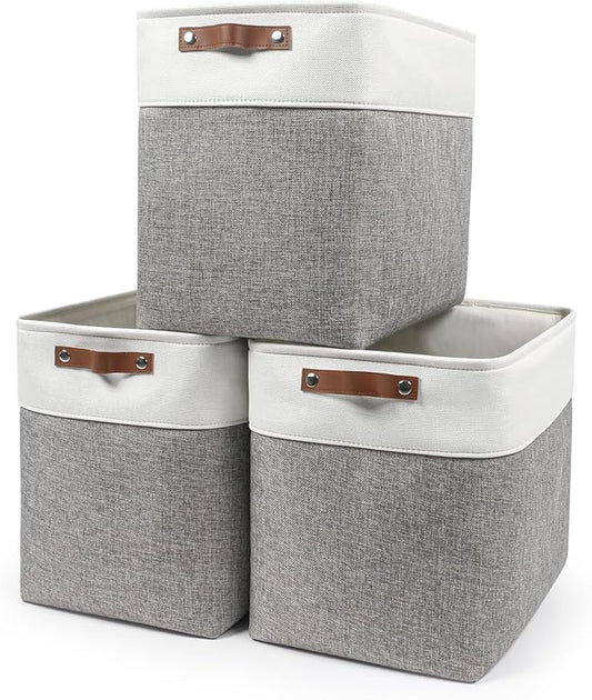 Large Fabric Storage Baskets, 50L Storage Bins, Grey&White