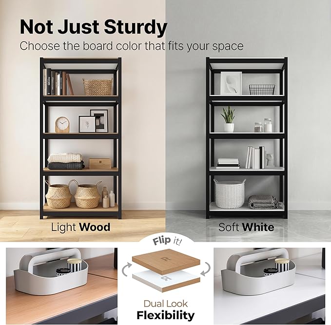 HOMEDANT House 48.1" W 5 Tier Heavy Duty Garage Shelving Adjustable Metal Rack Storage Shelves Standing Shelf Unit Organizers Industrial Warehouse Basement Black 2Pack