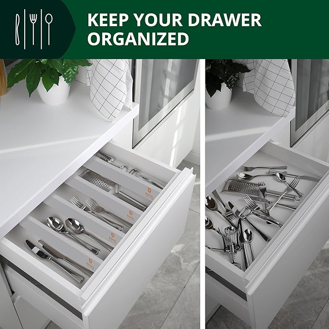 Bamboo Drawer Dividers Organizers, Adjustable Drawer Separator Splitters, Gray