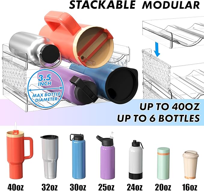 Simple Houseware 2-Tier Stackable Water Bottle Tumbler Storage Organizer, Clear