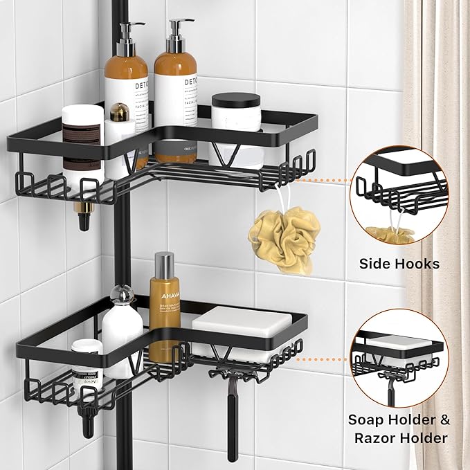 Corner Shower Caddy Tension Pole, Shower Tension Rod Organizer
