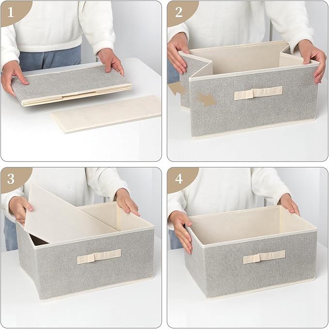 Storage Baskets, 15.7-Inch Woven Fabric Bins, Storage Cubes with Reinforced Handles, Organizer Bins for Closet Shelves, Foldable, for Toys, Clothes, Natural Beige (4PCS/Beige-15.7*11*7.8inch)