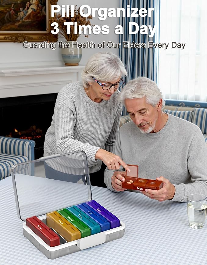 4-Tier XL Medicine Organizer with Leather Handle