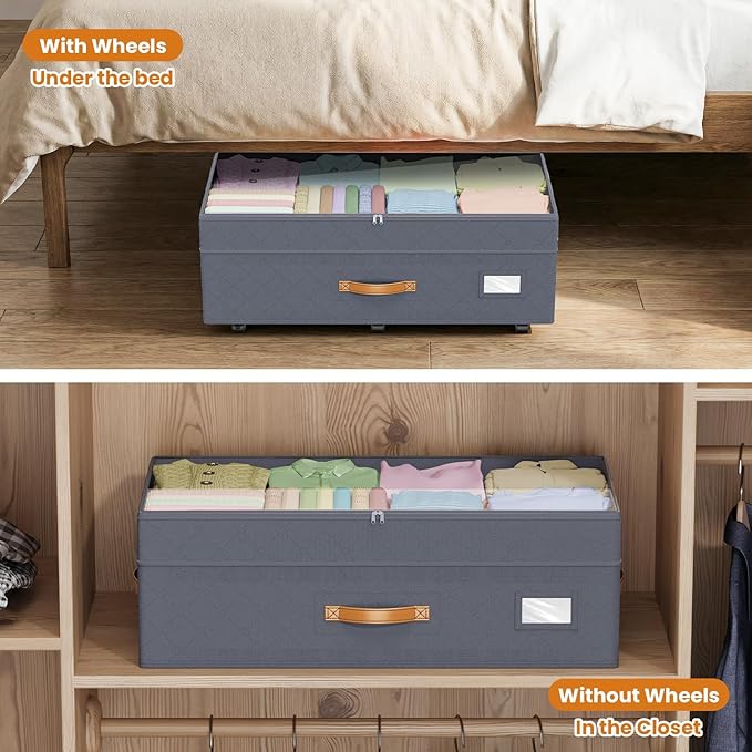 Budding Joy Under Bed Storage with Wheels 2Pack, Grey
