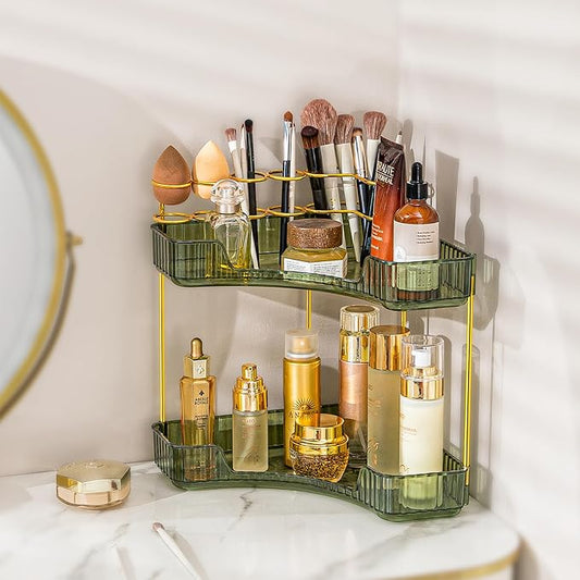 Shuang qing Upgraded 2-Tier Corner Bathroom Countertop Organizer, Sage Green