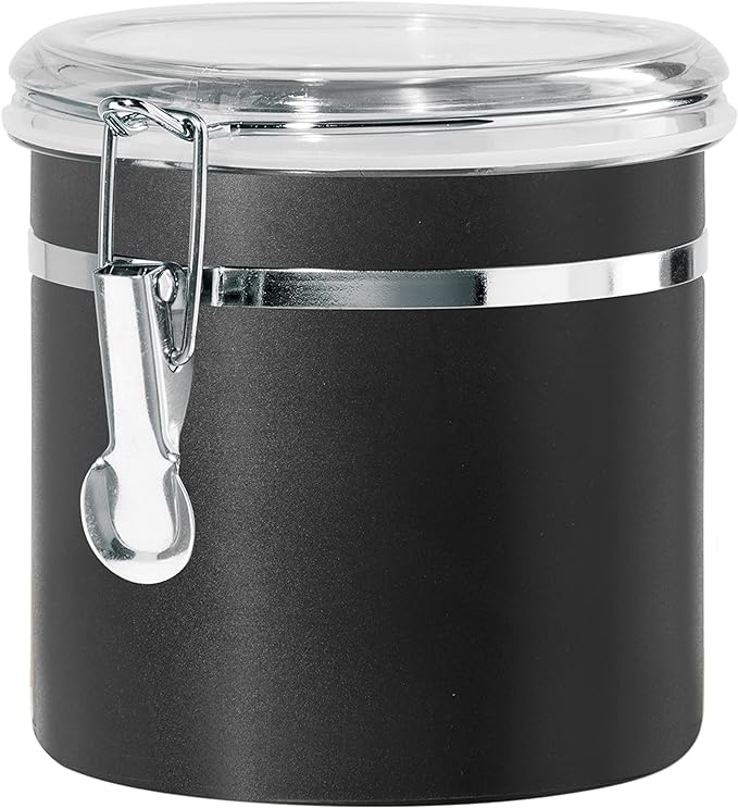 Stainless Steel Kitchen Canister 36 fl oz, Black, Airtight Clamp Lid
