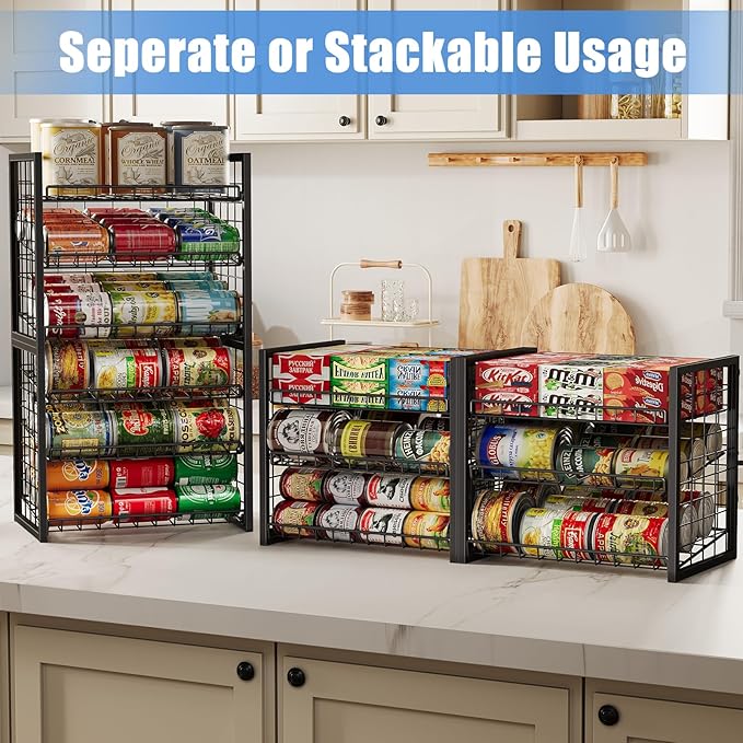 X-cosrack 2 Packs 3 Tier Sturdy Stackable Can Organizer for Pantry, Adjustable Pantry Organizer and Storage for Canned Food Can Goods, Kitchen Can Dispenser Storage Holder for Soda Drinks Snacks