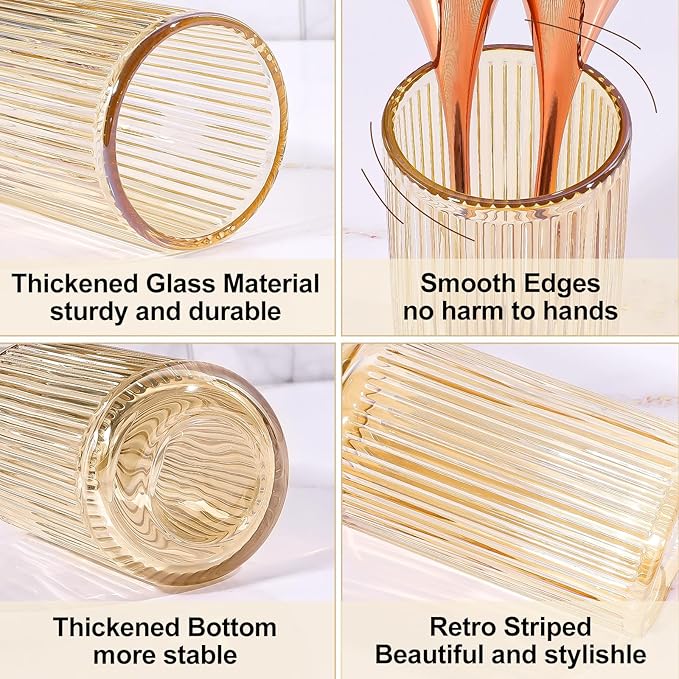 DASITON Makeup Brush Holder Organizer, Crystal Glass Makeup Brushes Storage Holder, Vintage Make Up Brush Cup for Vanity, Pen Pencil Holder for Desk, Toothbrush Holders for Bathroom (Coffee L)