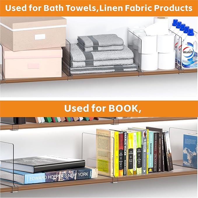 10 Pack Clear Acrylic Shelf Divider for Closet Organization