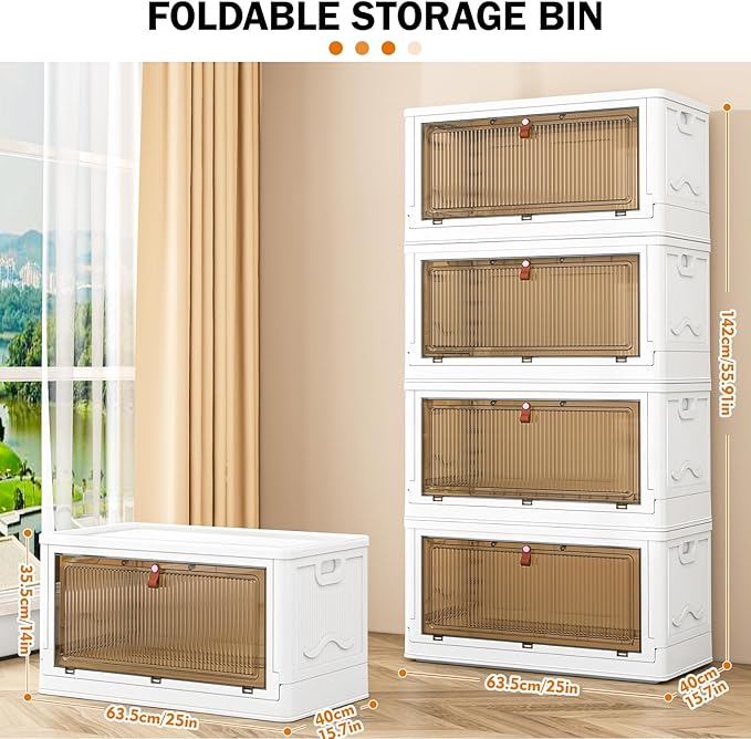CTSNSLH 4 Tier Plastic Storage Bins with Lids 102QT - Stackable Storage Bins with Wheels, Organizers and Storage, Plastic Storage Cabinet Organization and Storage for Living Room,Office,Dorm