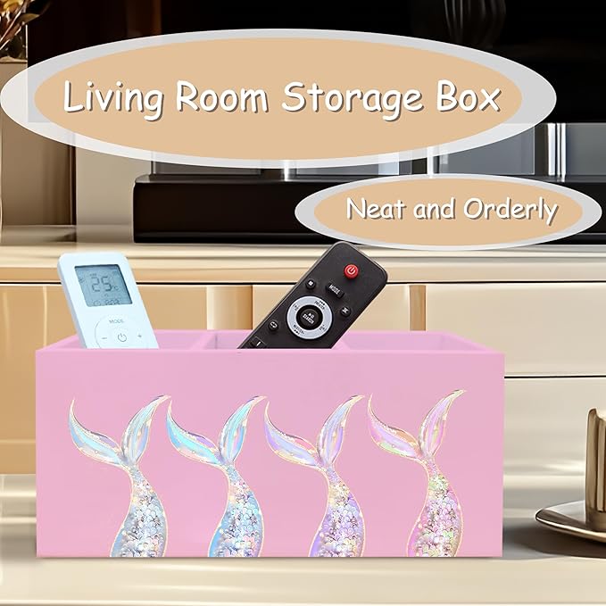 Mermaid Gifts for Girls Women, Pastel Mermaid Beach Pen Pencil Holder Organizer for Desk, Coastal Ocean Wooden Box Block Sign for Home Classroom Dorm Office Tabletop Decor（Pink）