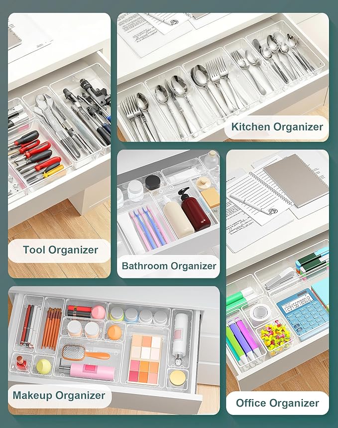 55Pcs Clear Plastic Drawer Organizers Set