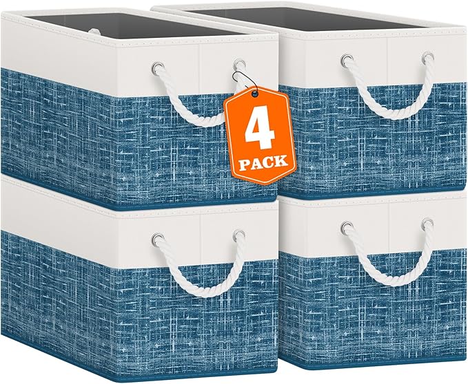 Fab totes Storage Bins 4-Pack, White & Blue