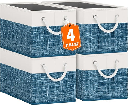 Fab totes Storage Bins 4-Pack, White & Blue