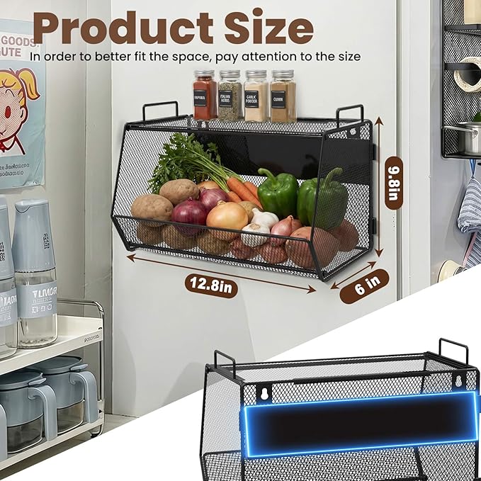 1 SET Magnetic Shelf for Fridge with Lid, Fruit Potato and Onion Storage Bins, Pantry Organizers and Storage, Large Container Magnetic Spice Rack for Refrigerator, Kitchen Counter & Cabinet