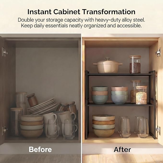Set of 2 Cabinet Organizers 16.1''W 44 LBS Load Capacity Heavy Duty Kitchen Pantry Shelves Counter Countertop Storage Racks