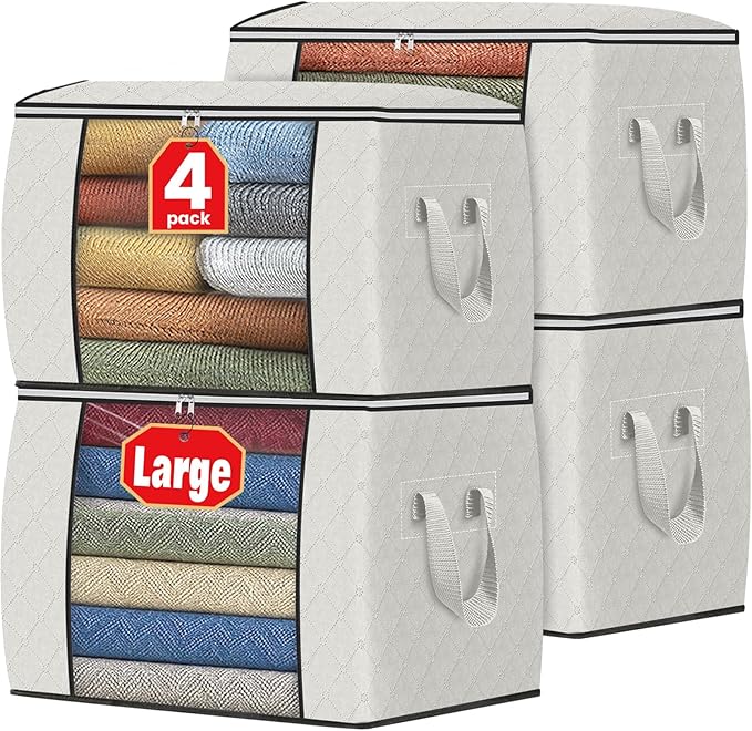 Fab totes 24 Gallons Clothes Storage, 4 Pack,Ivory