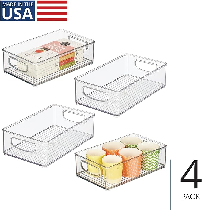 iDesign Stackable Pantry Bin with Handles for Kitchen Storage, Set of 4, Clear, Made in USA