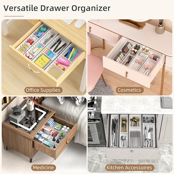 Desk Drawer Organizer Tray 4 PCS Plastic Office Drawer Organizer Bins Junk