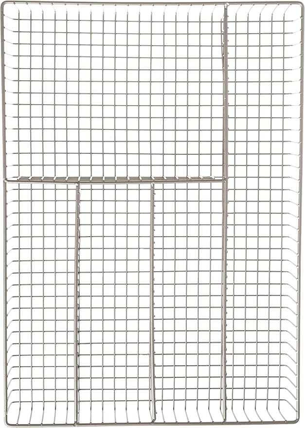 Large Wire Silverware Drawer Organizer Satin Nickel 5 Compartment Grid Utensil