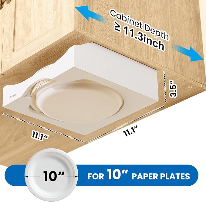 10-inch Paper Plate Dispenser Under Cabinet, For 10-inch Plates, White
