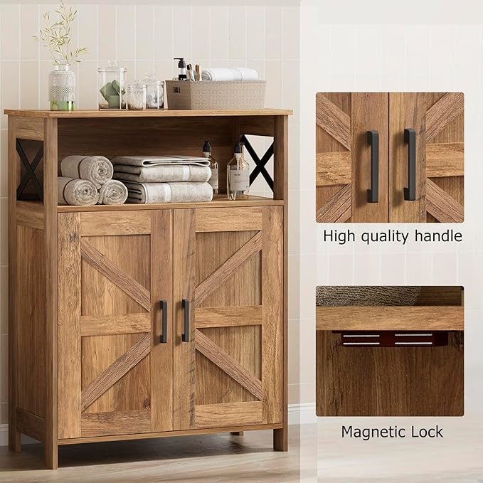 Homhedy Farmhouse Bathroom Storage Cabinet with 2 Doors, Toilet Paper Cabinet with Adjustable Shelf, Small Bathroom Cabinet for Kitchen/Laundry/Living Room, 11.8 x 23.6 x 31.5 Inches, Rustic Walnut