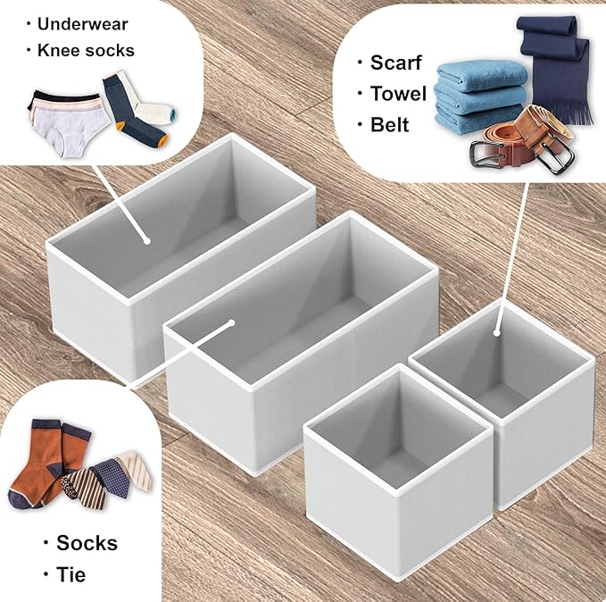 Simple Houseware Underwear Drawer Organizer for Sock/Bra/Undergarment/Panty/Onesie, Collapsible, Set of 4, Gray