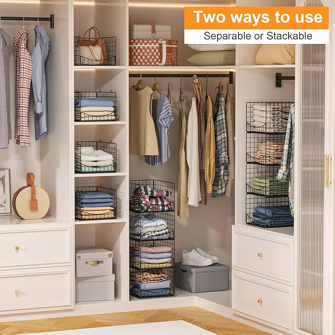 4-Tier Stackable Closet Organizers and Storage Shelves, Clothes Storage Basket