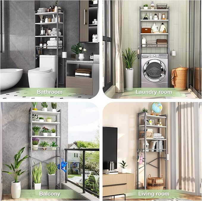 Over-The-Toilet Storage Rack, Gray- White