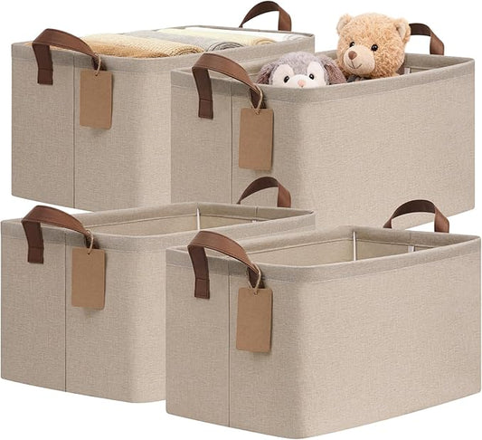 4 Pack Large Storage Baskets for Shelves, Brown