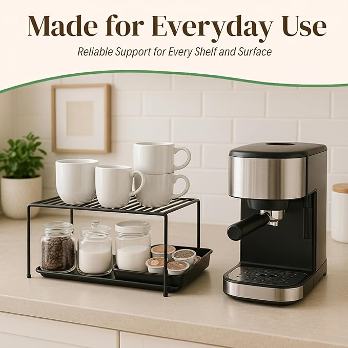 Evelots Kitchen Cabinet Wire Shelf Organizer/Rack - 4 Pack Sturdy Large Metal Shelf Risers - Double Your Counter Space - Great for Kitchen, Freezer, Pantry and Bathroom - Rustproof - Black