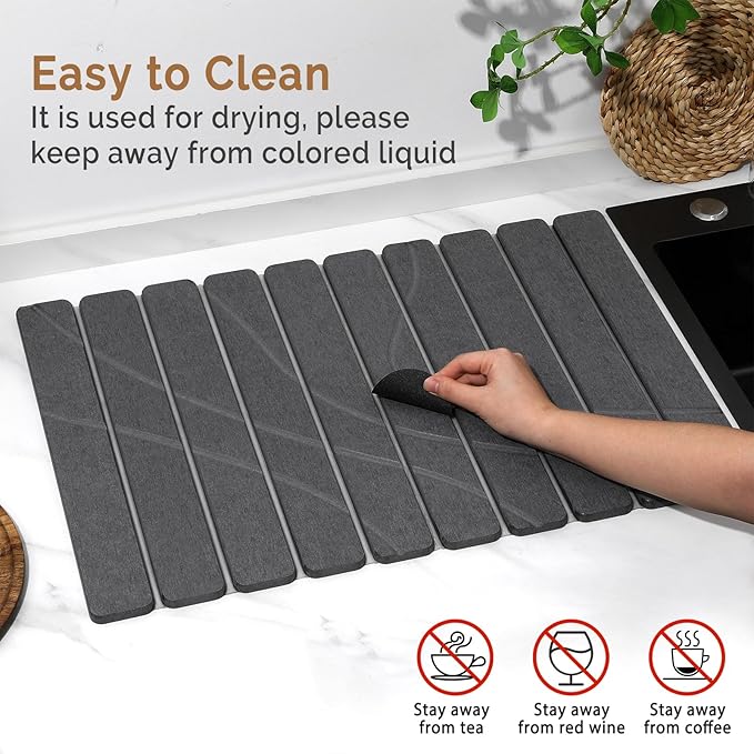 Large Stone Dish Drying Mat for Kitchen Counter, 2 PCS Quick Dry Stone Mats