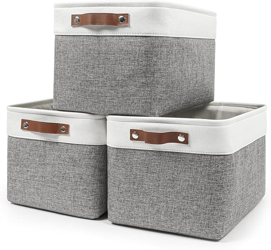 Storage Bins Large Fabric Storage Baskets for Shelves 3 Pack, Grey&White