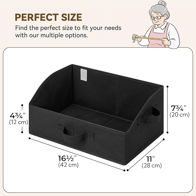 GRANNY SAYS Trapezoid Storage Bins, Closet Shelf Organizer, Closet Organizers and Storage, Storage Baskets for Shelves, Clothes, Toys, Towels, Black, 3-Pack