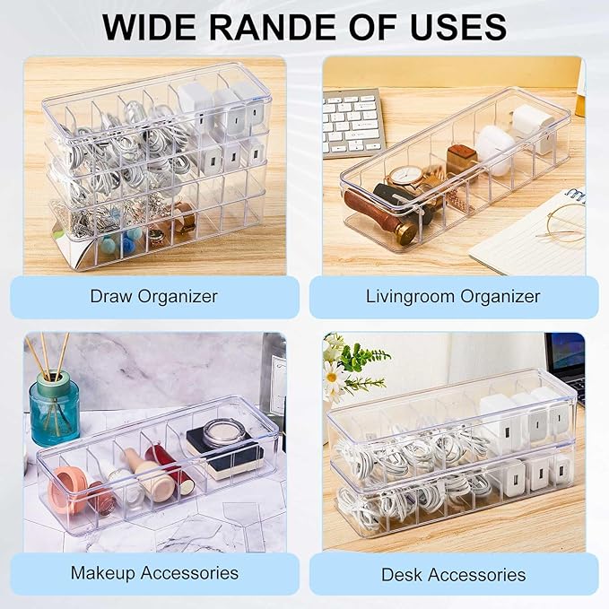 Tatuo 1 Pcs Cable Organizer Box with Wire Ties, Plastic Cord Storage Box with Lid, Electronics Organizer for Home Office Desk Organizers and Accessories (Clear)