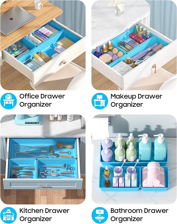 10 Pack Large Size Plastic Drawer Organizers Set, Blue