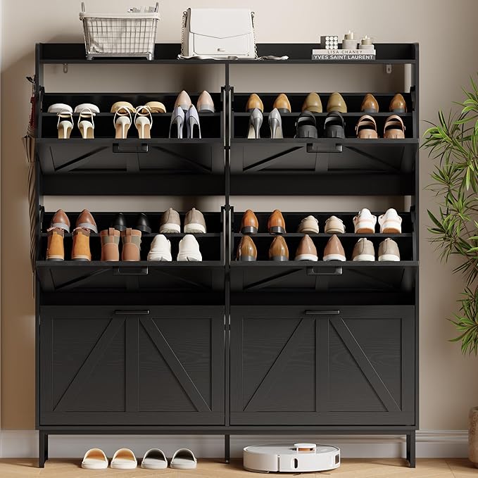 Shoe Cabinet with 6 Flip Drawers, Black