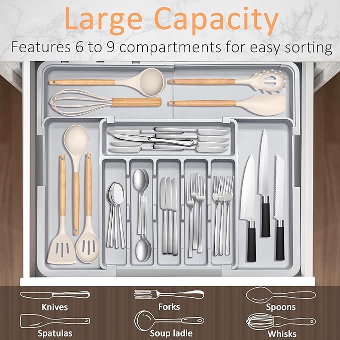 Silverware Organizer Expandable Kitchen Drawer Organizer Adjustable 22"x 19"