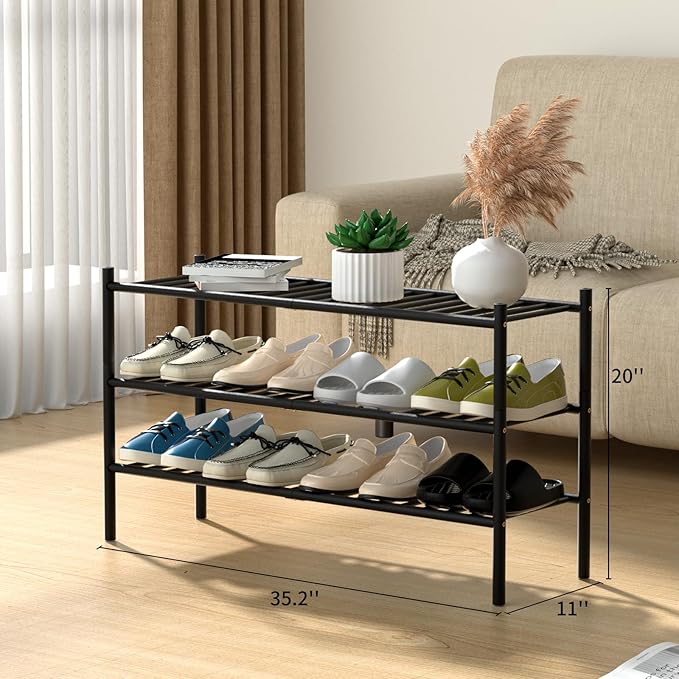 CRAFT 3-Tier Bamboo Long Shoe Rack, Black
