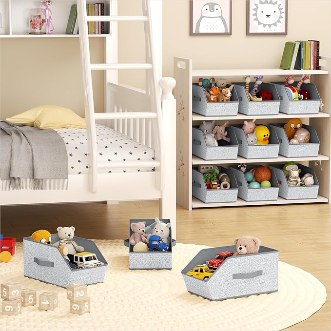 Homsorout Large Closet Storage Cubes - Closet Storage Bins with Dual Handles for Clothes, Towels, Toys, Shelf Organizer Bins for Bedroom, Nursery, Shelves, Small Spaces, Ant Light Gray, 3 Pack