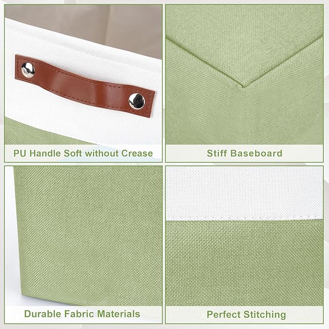 Bagnizer Collapsible Fabric Storage Cubes 11x11 Cube Storage Bins, 4 Pack Closet Baskets Box with Handles for Organizing, Shelf, Toys, Clothes, Home, Office, Nursery (Green&White)