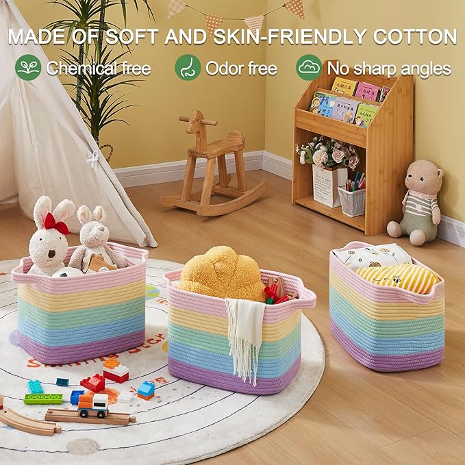 Storage Basket, Woven Baskets for Storage, Rainbow Pastel